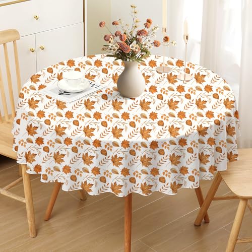 Romanstile Tischdecke Herbst Rund 120 cm Durchmesser Abwaschbar Tischdecken mit Orange Ahornblatt Läufer Modern Tischtuch Outdoor Wasserabweisende Tischwäsche Herbstdeko für Geburtstag Party Garten von Romanstile