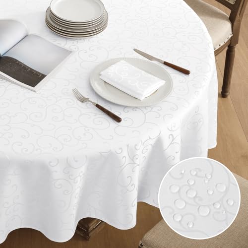 Romanstile Tischdecke rund 160 cm abwaschbar weiß Damast schmutzabweisend,wasserabweisend,Elegante Tischdecken für Weihnachten,Partys,Geburtstag,Hotel,Restaurant,Bar,Café,Neujahr,Outdoor,Hochzeiten Romanstile Tischdecke rund 160 cm abwaschbar weiß Damast schmutzabweisend,wasserabweisend,Elegante Tischdecken für Weihnachten,Partys,Geburtstag,Hotel,Restaurant,Bar,Café,Neujahr,Outdoor,Hochzeiten von Romanstile