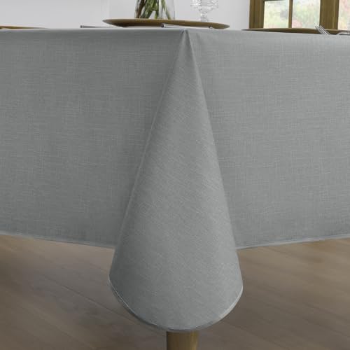 Romanstile Wachstuchtischdecke Outdoor 140x240 cm grau eckig mit Saum Leinenoptik PVC Tischdecke Wasserdicht Gartentischdecke wetterfest Table cloth für Geburtstag,Party,Sommer,Grill,Picknick,Esstisch von Romanstile