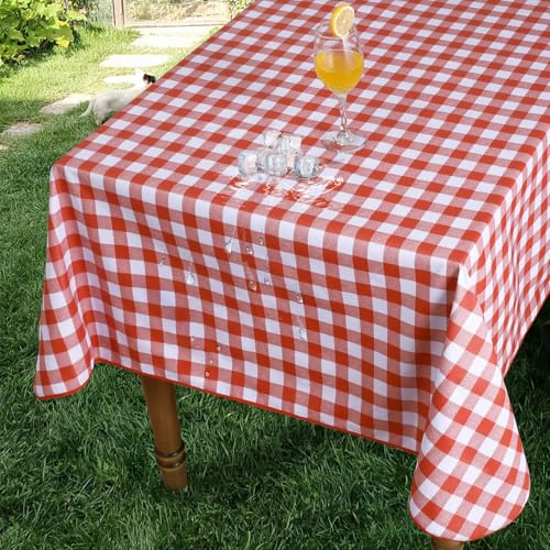 Romanstile Wachstuchtischdecke Rot und weiß 100x140 cm kariert rechteckig Tischdecke Outdoor Wetterfest PVC Tischdecken Plastik Landhausstil deko für Sommer,Frühling,Oster,Party,Esstisch,Garten,Balkon von Romanstile