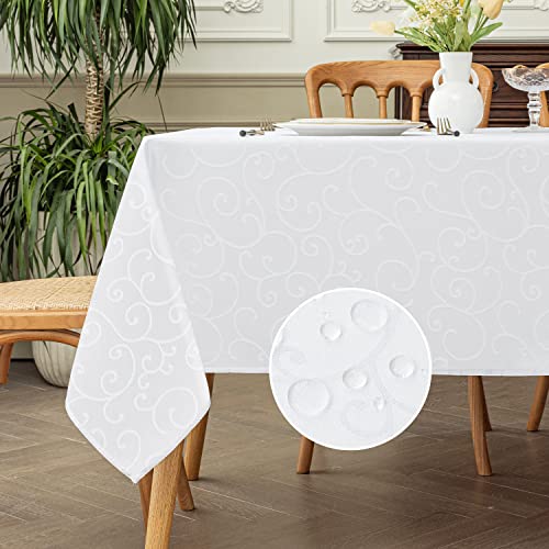 Romanstile weiße Tischdecke 350 x 150 cm groß schmutzabweisend und wasserabweisend,rechteckig Damast,Elegante Tischdecken für Weihnachten,Party,Geburtstag,Hotel,Restaurant,Konferenz,Sitzung,Feste von Romanstile