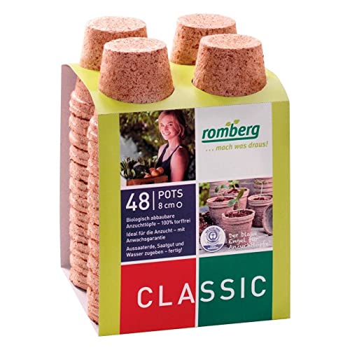 48x runde Kokos Anzuchttöpfe biologisch abbaubar Romberg Classic Pots (8cm) von Romberg