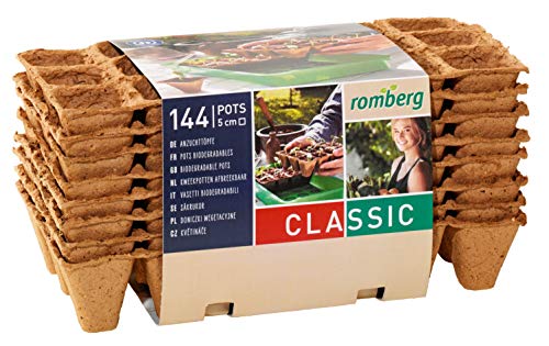 Romberg Anzuchttöpfe Classic quadratisch 5x5 cm (144 Stück, 12 Stripes, biologisch abbaubar, torffrei) 10091109 von Romberg