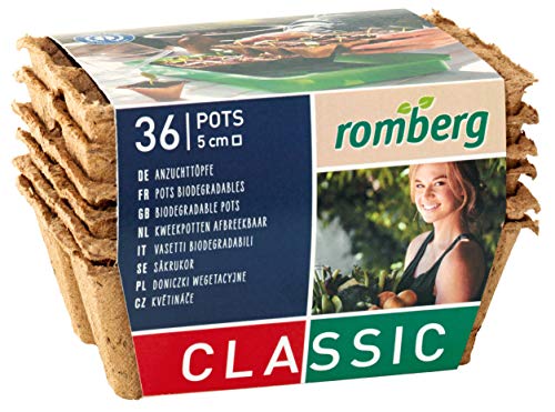 Romberg Anzuchttöpfe Classic quadratisch 5x5 cm (36 Stück, biologisch abbaubar, torffrei, einfache Anwendung) 10091103 von Romberg