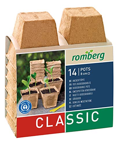 Romberg Anzuchttöpfe Classic quadratisch 8x8 cm (14 Stück, biologisch abbaubar, torffrei, einfache Anwendung) 10091106 von Romberg