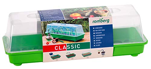 Romberg Gewächshaus L (Farbe grün, Wasserrinnen, Vertiefungen, Schieberegler in der Haube, Kunststoff PAK-frei) 10094104 von Romberg