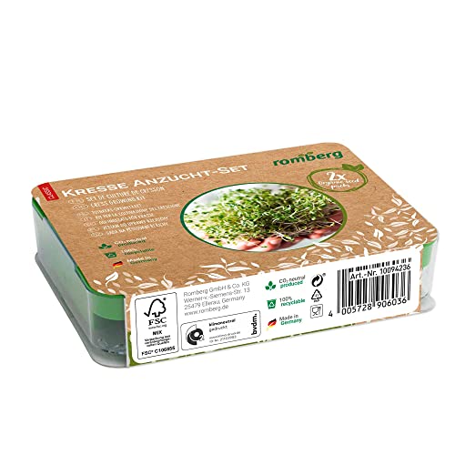 Romberg Kresse Anzuchtset | Micro Green | 2 Packungen Bio-Kresse-Saat | 15 x 11 x 5.5 cm von Romberg