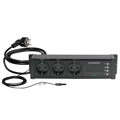 Romberg Thermostat HortiSwitch 3.0" | digital gesteuertes Thermostat mit Timer | Temperatursensor | 3 Steckdosen | 30 x 13.5 x 5.5 cm von Romberg