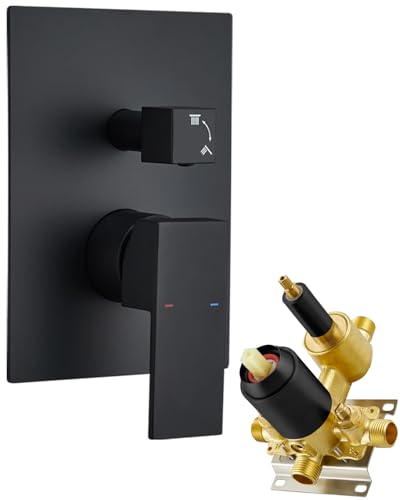 Wandmontage, Druckausgleichsmischerventil, 2 Funktionen, Duschventile, Verkleidungsset, Badezimmer-Duscharmatur, Ersatzventil mit Griff, Dusche, Badewanne, Armaturensystem mit Knauf, Mattschwarz Wandmontage, Druckausgleichsmischerventil, 2 Funktionen, Duschventile, Verkleidungsset, Badezimmer-Duscharmatur, Ersatzventil mit Griff, Dusche, Badewanne, Armaturensystem mit Knauf, Mattschwarz von RomceBath