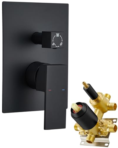 Wandmontage, Druckausgleichsmischerventil, 3 Funktionen, Duschventile, Verkleidungsset, Badezimmer-Duscharmatur, Ersatzventil mit Griff, Dusche, Badewanne, Armaturensystem mit Knauf, Mattschwarz Wandmontage, Druckausgleichsmischerventil, 3 Funktionen, Duschventile, Verkleidungsset, Badezimmer-Duscharmatur, Ersatzventil mit Griff, Dusche, Badewanne, Armaturensystem mit Knauf, Mattschwarz von RomceBath