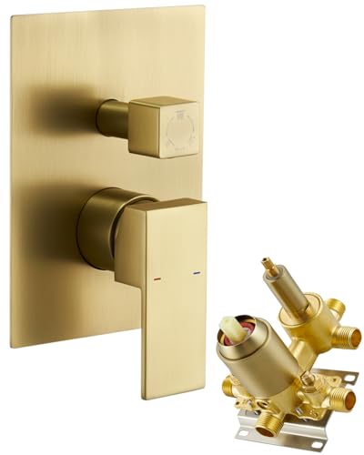 Wandmontage, Druckausgleichsmischerventil, 3 Funktionen, Duschventile, Verkleidungsset, Badezimmer-Duscharmatur, Ersatzventil mit Griff, Dusche, Badewanne, Armaturensystem mit Knauf, gebürstetes Gold Wandmontage, Druckausgleichsmischerventil, 3 Funktionen, Duschventile, Verkleidungsset, Badezimmer-Duscharmatur, Ersatzventil mit Griff, Dusche, Badewanne, Armaturensystem mit Knauf, gebürstetes Gold von RomceBath