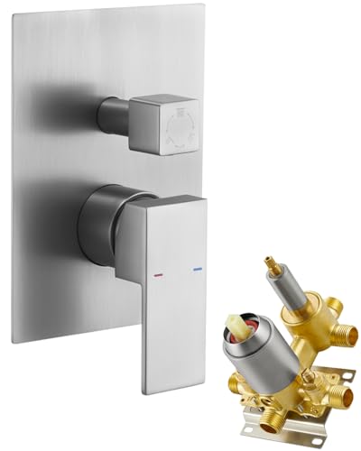 Wandmontage, Druckausgleichsmischerventil, 3 Funktionen, Duschventile, Verkleidungsset, Badezimmer-Duscharmatur, Ersatzventil mit Griff, Dusche, Badewanne, Armaturensystem mit Knauf, gebürstetes Wandmontage, Druckausgleichsmischerventil, 3 Funktionen, Duschventile, Verkleidungsset, Badezimmer-Duscharmatur, Ersatzventil mit Griff, Dusche, Badewanne, Armaturensystem mit Knauf, gebürstetes von RomceBath