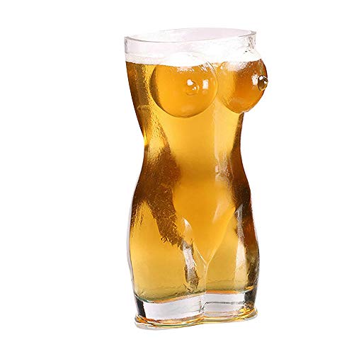 Bierglas, 400 ml Bierkrug für Gefrierschrank, sexy nackte Miss & Muscle Man transparente Glasbecher, einzigartige Bargläser, sexy Körperweingläser, Trinkgläser, körperförmiges Weinglas (Miss) von Romehaha