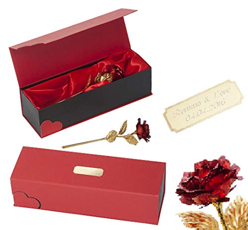 Romeo&Love ROT Goldene Gold Rose mit Gravur Valentinstag Geburtstag Geschenke von Romeo&Love