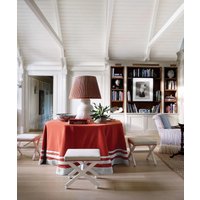 Roter Colorblock Baumwolle Tischrock, Rüschen Tischdecke, Sechseckiger Tischrock Nach Maß Und Größe von RomeoHomeStore