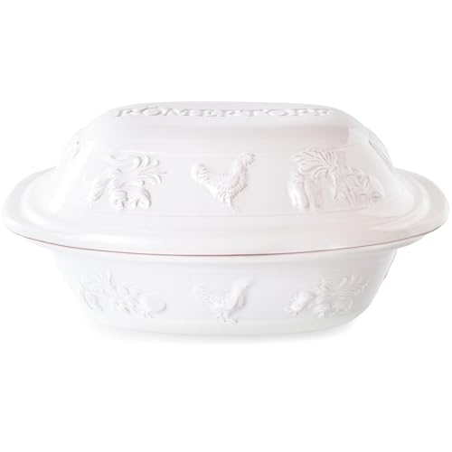 Römertopf Bräter RUSTICO für 4 Person - 3 Liter Schmortopf mit Deckel aus Keramik - Zum Schmoren, Braten und Dampfgaren - Backofengeeignet, Weiß von Romertopf