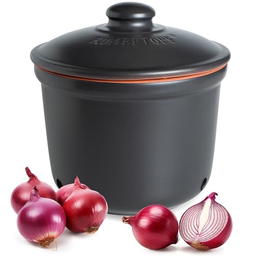 Römertopf Frische-Topf MAXI 2,8 Liter - Zwiebeltopf Keramik - Atmungsaktiver Ton hält Gemüse länger Frisch - Ideale Luftzirkulation - Schwarz von Römertopf