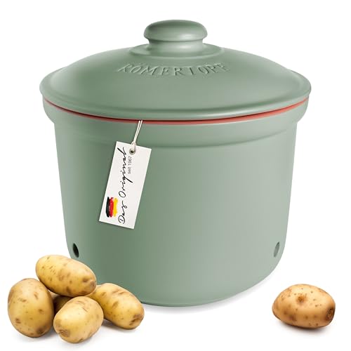 Römertopf Frische-Topf MAXI PLUS 5,5 Liter - Kartoffeltopf Keramik - Atmungsaktiver Ton hält Gemüse länger Frisch - Ideale Luftzirkulation - Grün von Römertopf