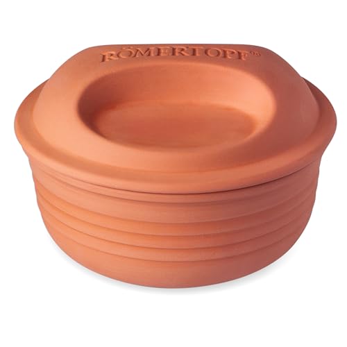 Römertopf Multibräter rund aus Naturton, Keramik Bräter für bis zu 4 Personen, 2 Liter Volumen, Ø 22,5 cm, Höhe 16,5 cm, fettfrei garen im Ofen, ideal für Brot, Aufläufe, Braten und kalorienarme Küche von Romertopf