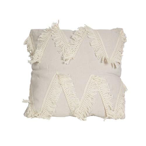 Romimex Cremefarbenes Kissen mit Fransen, 45 x 10 x 45 cm von Romimex