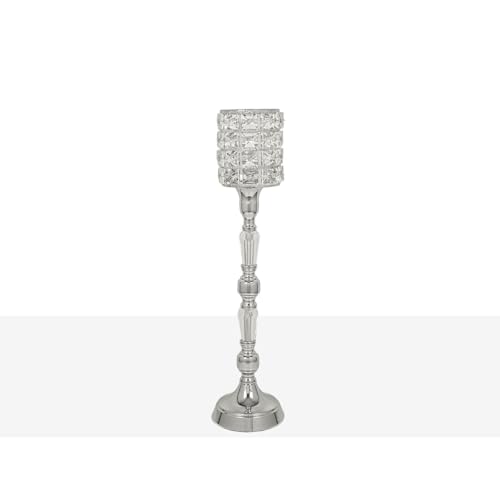Romimex Kerzenhalter, silberfarben, 12 x 44 x 12 cm, Glas Romimex Kerzenhalter, silberfarben, 12 x 44 x 12 cm, Glas von Romimex