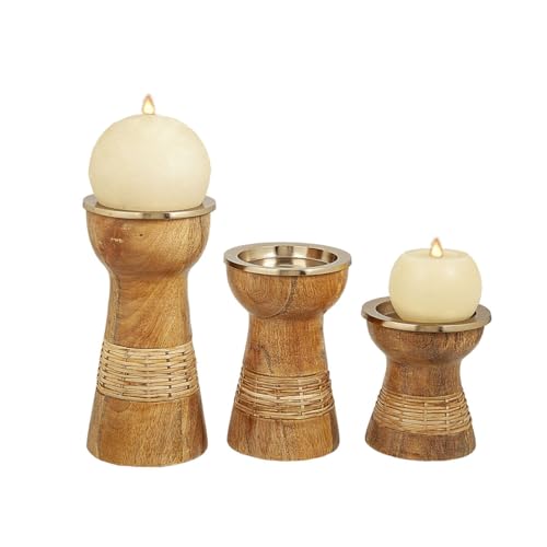 Romimex Kerzenhalter-Set, Braun, Gold, Holz, Metall, 10 x 10 x 10 cm, 10 x 10 x 20 cm, 10 x 10 x 16 cm, 3-teilig Romimex Kerzenhalter-Set, Braun, Gold, Holz, Metall, 10 x 10 x 10 cm, 10 x 10 x 20 cm, 10 x 10 x 16 cm, 3-teilig von Romimex