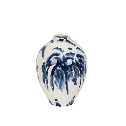 Romimex Vase, Blau, Weiß, Keramik, Blumen, 22 x 30 x 22 cm von Romimex