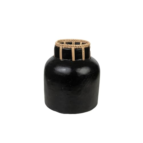 Romimex Vase, Schwarz, Natur, Keramik, Rattan, 8 x 20 x 18 cm von Romimex