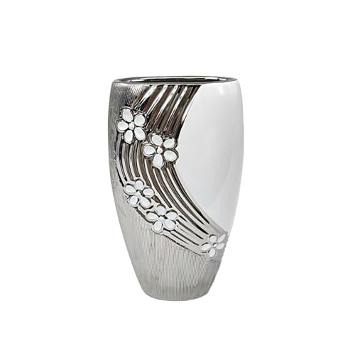 Romimex Vase, Weiß, Silber, Keramik, 16 x 30 x 9 cm Romimex Vase, Weiß, Silber, Keramik, 16 x 30 x 9 cm von Romimex