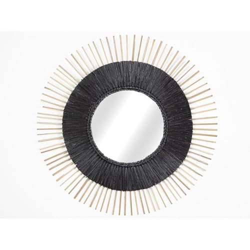 Romimex Wandspiegel, Schwarz, Naturfaser, 70 x 70 x 3 cm, rund von Romimex