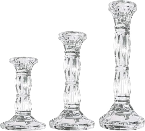 Glashalter 3 Stück Glas Kerzenleuchter Kristall Kerzenständer Weihnachten Kerzenhalter Dekoration Familie Wohnzimmer Hochzeit Kerzenhalter (Klar) von Romingo