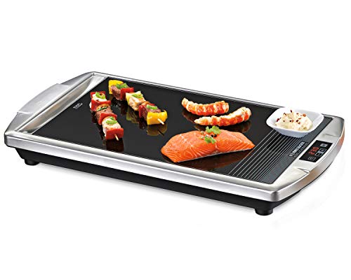 ROMMELSBACHER CERAN® Grill CG 2308/TC - Made in Germany, SCHOTT CERAN® Grillfläche, Temperatur von 80-280 °C einstellbar, LED-Display, Touch Control, Fettablaufrinne, Edelstahlgehäuse von Rommelsbacher