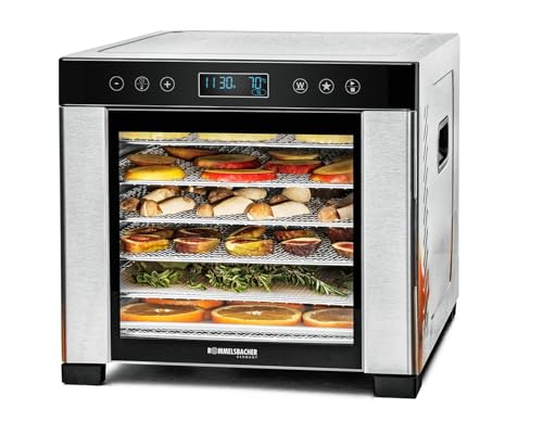 ROMMELSBACHER Dörrautomat DA 950, Dörrfläche 0,6 m², 6 Edelstahl-Dörrtabletts, Warmhaltefunktion, Favoritenprogramm, 99 Std. Zeitschaltuhr, Temperatur einstellbar (35 °C – 75 °C) von Rommelsbacher