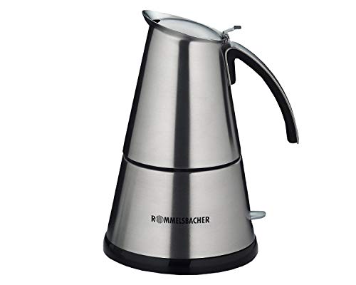 ROMMELSBACHER EKO 366/E Espressokocher elektrisch (3-6 Tassen, 350ml Füllmenge, 2 Edelstahl-Filtereinsätze, Abschaltautomatik, Sicherheitsventil, Ein/Ausschalter, 365 W) Edelstahl, Braun von Rommelsbacher