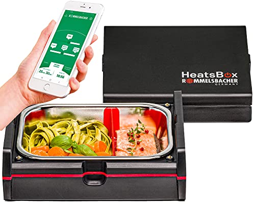 ROMMELSBACHER Beheizbare Lunchbox HB 100 Heatsbox - zum Erhitzen von Speisen, Zeitvorwahl, Edelstahl Schale (925 ml), Transportdeckel, per App & manuell steuerbar, 100 Watt, schwarz von Rommelsbacher