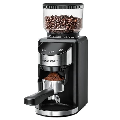 ROMMELSBACHER Kaffeemühle EKM 400 - Kegelmahlwerk, Antistatik-Funktion, 12 Portionen, Halterung für Siebträger, Mahlgrad in 35 Stufen, Bohnenbehälter 220 g, Pulverbehälter, 130 Watt von Rommelsbacher