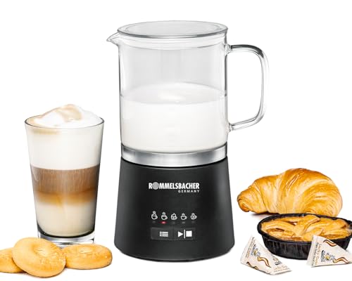 ROMMELSBACHER Milchaufschäumer MS 625, elektrisch, 500 ml zum Verrühren, Glaskanne, 250 ml zum Schäumen, 5 Programme, heiß & kalt schäumen oder verrühren von Rommelsbacher