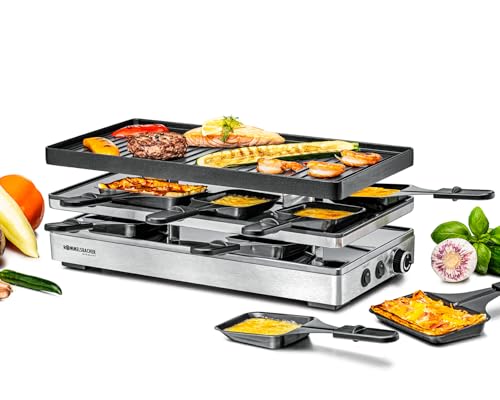 ROMMELSBACHER Pizza Raclette RCP 1800, Wendeplatte (Grillmuster/Crêpes), Pizzafunktion, keramische Antihaftbeschichtung (PFAS-frei), Parkdeck, 2 m Kabel, Ein/Ausschalter, stufenlose Temperaturregelung von Rommelsbacher
