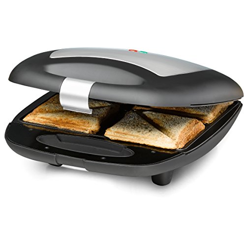 ROMMELSBACHER Sandwich Maker ST 1410 - für 4 Sandwiches, 2-Lagen Antihaftbeschichtung, schnelles Aufheizen, wärmeisolierter Handgriff, platzsparende Aufbewahrung, schwarz/Edelstahl von Rommelsbacher