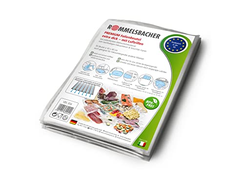 ROMMELSBACHER VBS 304 Profi Folienbeutel 30 x 40cm, 50 Stück, BPA-frei, extrem stark & reißfest 210μm, eingeprägte Luftrillen, wiederverwendbar, Sous vide, Made in Europe, für alle Balkenvakuumierer von Rommelsbacher