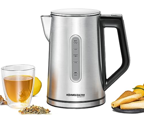 ROMMELSBACHER Wasserkocher WK 3000 - Füllmenge 1,7 Liter, 1-Tasten-Steuerung, Stellstart-Funktion, Temperaturwahl von 45-100 °C, geschlossener Kannenboden, Kochstoppautomatik, 3000 Watt von Rommelsbacher