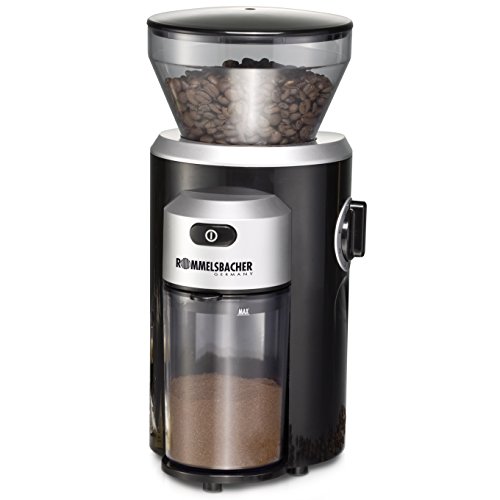 ROMMELSBACHER Kaffeemühle EKM 300 - Kegelmahlwerk aus Edelstahl, Mahlgrad in 12 Stufen, Mengendosierung bis 10 Portionen, Füllmenge Bohnenbehälter 220 g, 150 Watt, schwarz/silber von Rommelsbacher