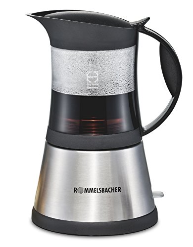 ROMMELSBACHER Espresso Kocher EKO 376/G - hitzebeständige Glaskanne, Filtereinsatz für 3 oder 6 Tassen Espresso, verdecktes Heizelement, 360° Zentralsockel, automatische Abschaltung, 365 W, Edelstahl von Rommelsbacher