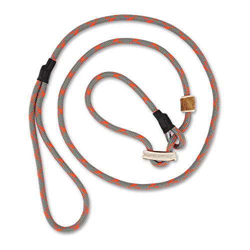 Hundeleine mit Halsband 6mm | Moxonleine Retrieverleine Agilityleine | Mit Zugbegrenzung, Zugstopp aus Hirschhorn | Verschiedene Längen | Verschiedene Farben3 (Grau-Orange, 130 cm) von Romneys