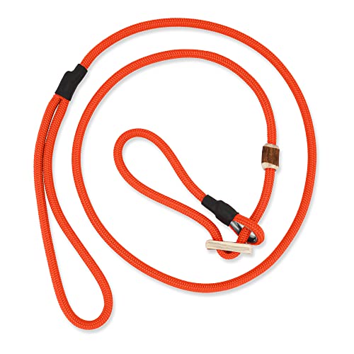 Hundeleine mit Halsband 6mm | Moxonleine Retrieverleine Agilityleine | Mit Zugbegrenzung, Zugstopp aus Hirschhorn (Orange, 100 cm) von Romneys