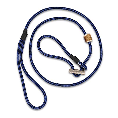 Hundeleine mit Halsband 6mm | Moxonleine Retrieverleine Agilityleine | Mit Zugbegrenzung, Zugstopp aus Hirschhorn (Blau-Schwarz, 130 cm) von Romneys