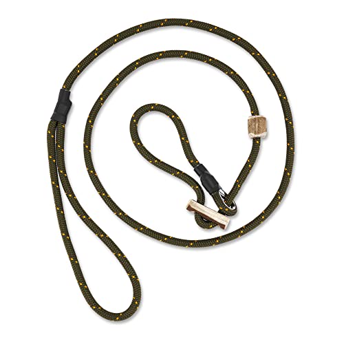 Hundeleine mit Halsband 6mm | Moxonleine Retrieverleine Agilityleine | Mit Zugbegrenzung, Zugstopp aus Hirschhorn (Oliv/Grün, 130 cm) von Romneys