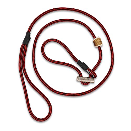 Hundeleine mit Halsband 6mm | Moxonleine Retrieverleine Agilityleine | Mit Zugbegrenzung, Zugstopp aus Hirschhorn (Rot-Schwarz, 130 cm) von Romneys