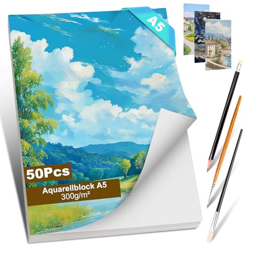 Romon Aquarellpapier, 50 Blatt Aquarell Papier 300g, Aquarellblock Malpapier Watercolor Paper Wasserfarben Zeichenpapier Gouache Papier DIY Geschenk Postkarten für Studenten Lehrer Künstler Romon Aquarellpapier, 50 Blatt Aquarell Papier 300g, Aquarellblock Malpapier Watercolor Paper Wasserfarben Zeichenpapier Gouache Papier DIY Geschenk Postkarten für Studenten Lehrer Künstler von Romon