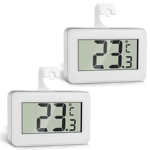 Romon Kühlschrankthermometer Thermometer Kühlschrank, 2 Stück Digital Kühlschrank Gefrierschrank, Küchenthermometer Innen, Wasserdicht Feuchtigkeitsfest, LCD-Display, Max/Min-Aufnahmefunktion, Weiß von Romon